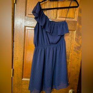 Q&A Navy Blue One Shoulder Dress
